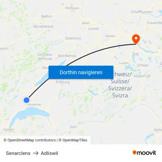 Senarclens to Adliswil map