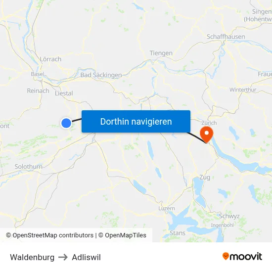 Waldenburg to Adliswil map