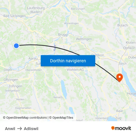 Anwil to Adliswil map