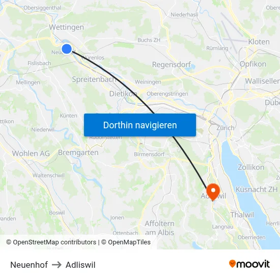 Neuenhof to Adliswil map