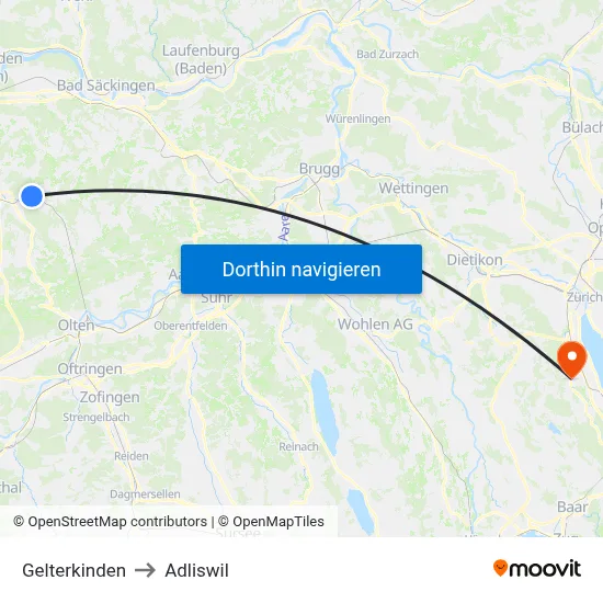 Gelterkinden to Adliswil map