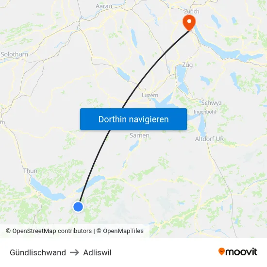 Gündlischwand to Adliswil map