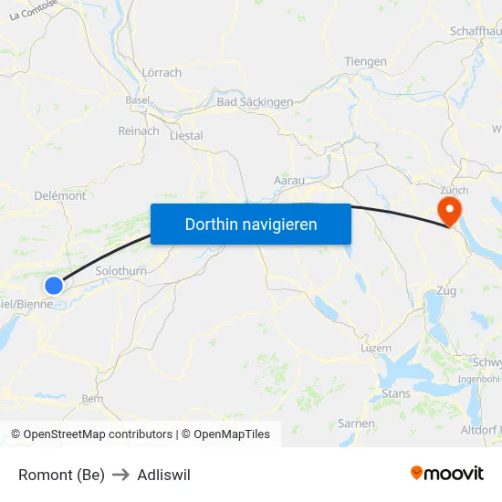 Romont (Be) to Adliswil map