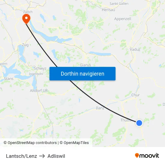 Lantsch/Lenz to Adliswil map