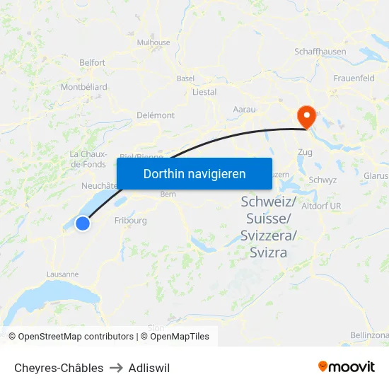 Cheyres-Châbles to Adliswil map