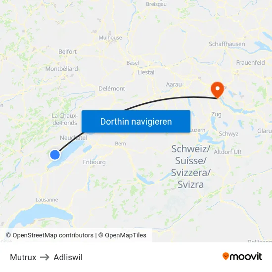 Mutrux to Adliswil map