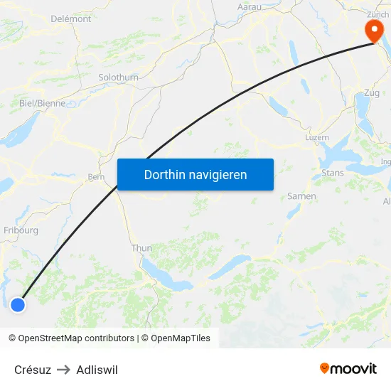 Crésuz to Adliswil map