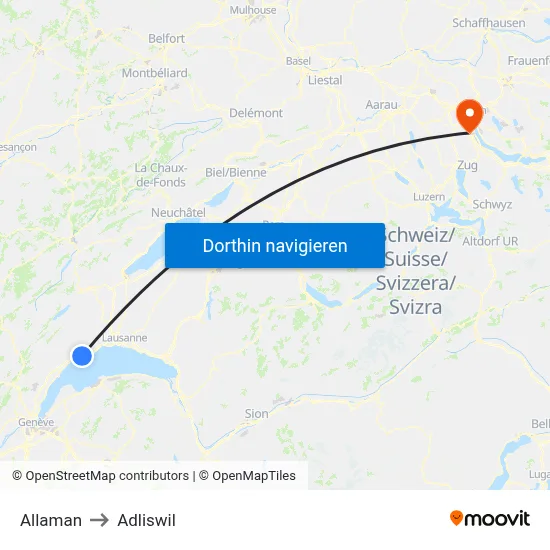 Allaman to Adliswil map