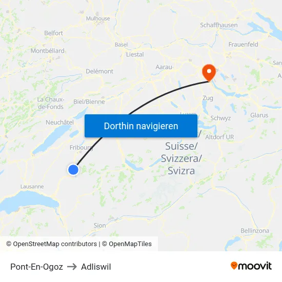 Pont-En-Ogoz to Adliswil map