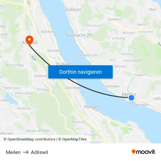 Meilen to Adliswil map