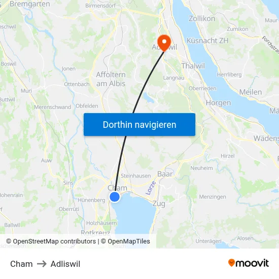 Cham to Adliswil map