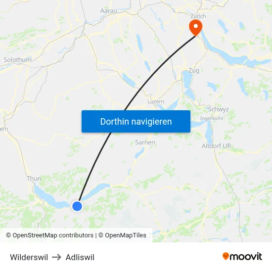 Wilderswil to Adliswil map