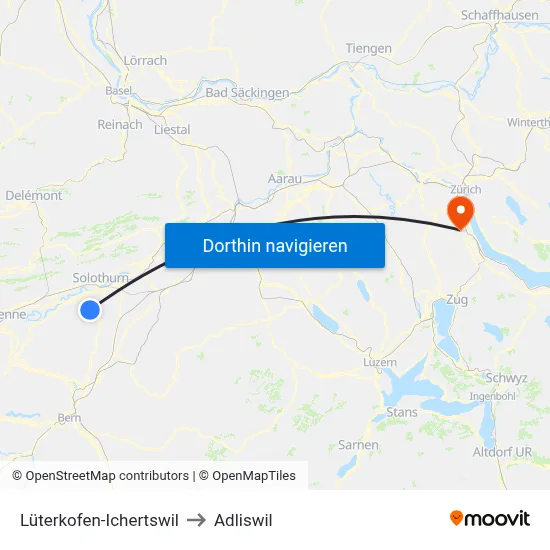 Lüterkofen-Ichertswil to Adliswil map