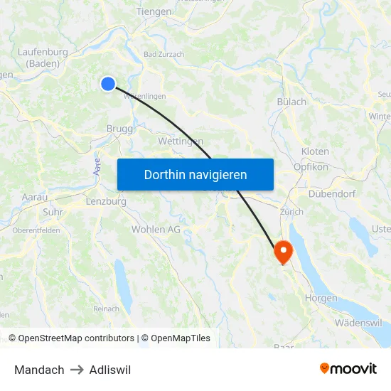 Mandach to Adliswil map