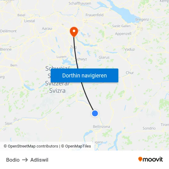 Bodio to Adliswil map
