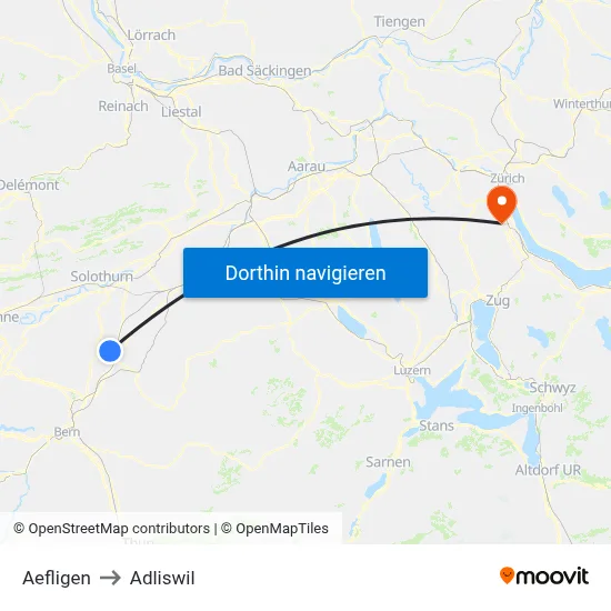 Aefligen to Adliswil map