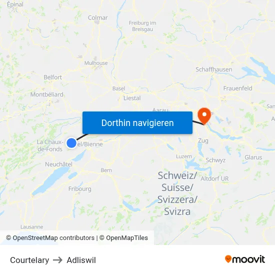 Courtelary to Adliswil map