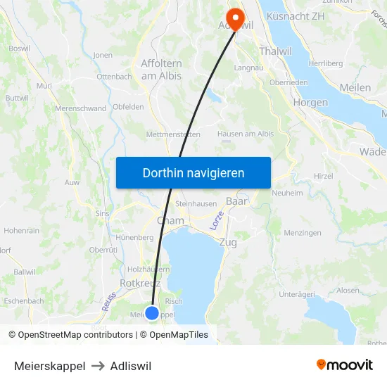Meierskappel to Adliswil map
