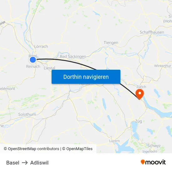 Basel to Adliswil map