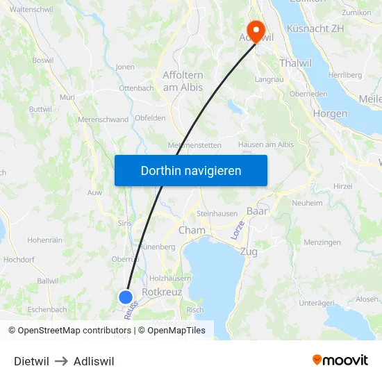 Dietwil to Adliswil map