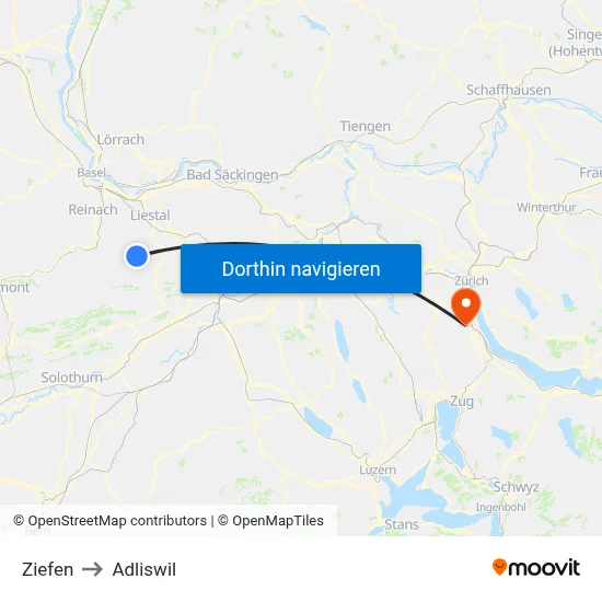Ziefen to Adliswil map