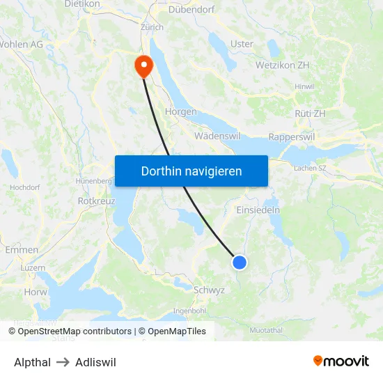 Alpthal to Adliswil map