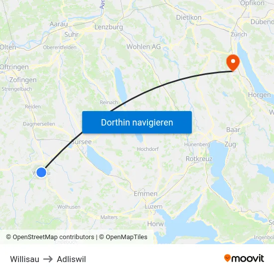 Willisau to Adliswil map