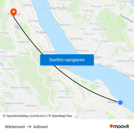 Wädenswil to Adliswil map