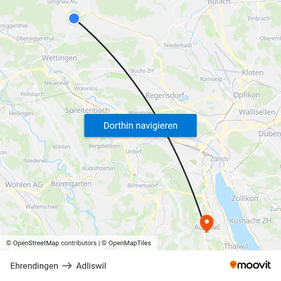 Ehrendingen to Adliswil map