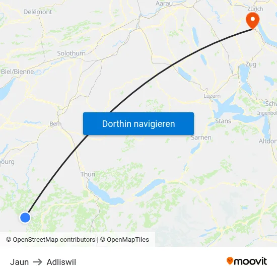 Jaun to Adliswil map