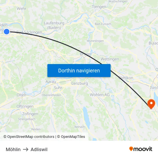 Möhlin to Adliswil map