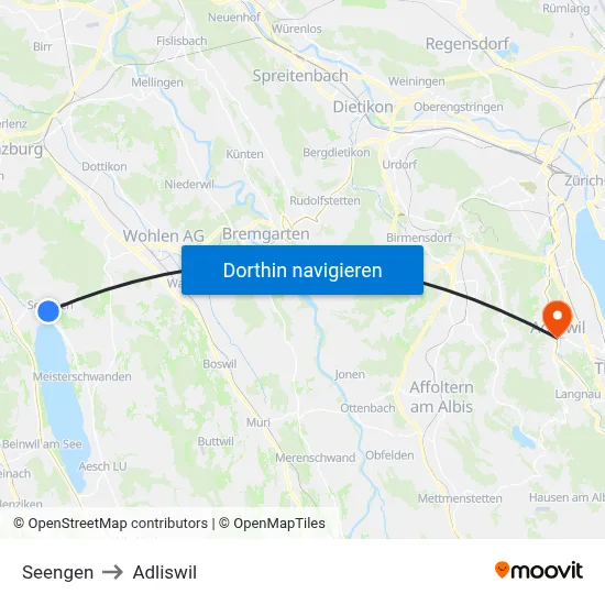 Seengen to Adliswil map