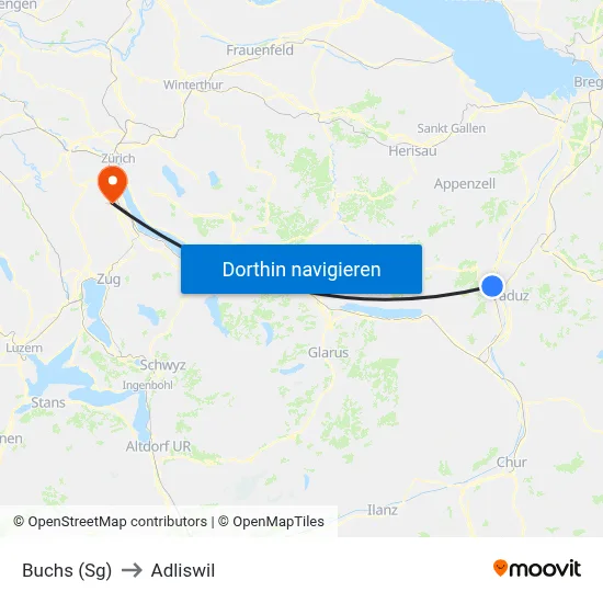 Buchs (Sg) to Adliswil map