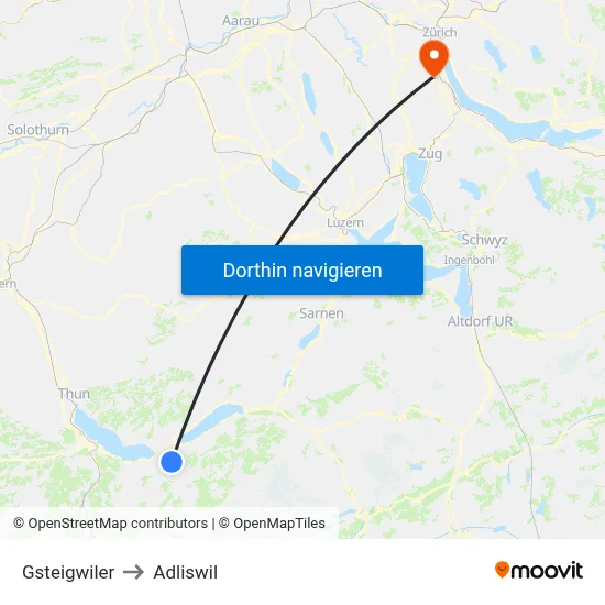 Gsteigwiler to Adliswil map