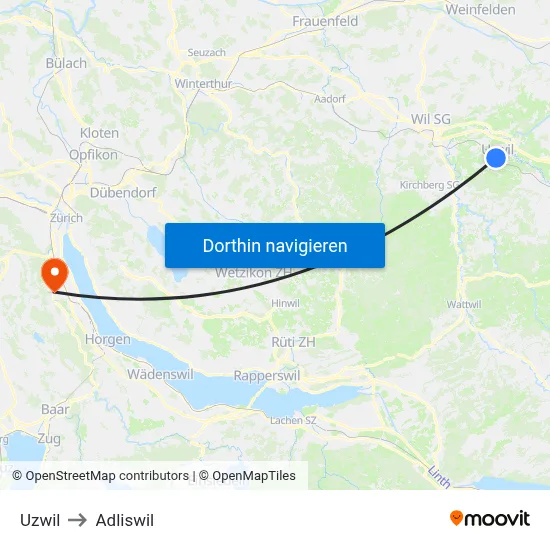 Uzwil to Adliswil map