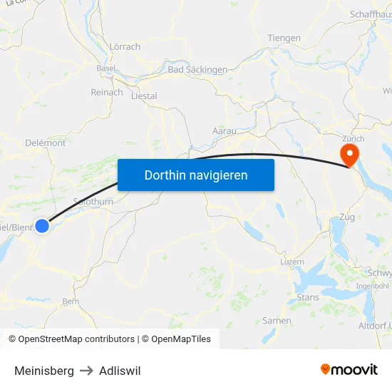 Meinisberg to Adliswil map