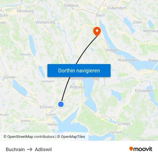 Buchrain to Adliswil map