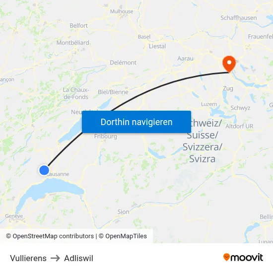 Vullierens to Adliswil map