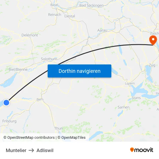Muntelier to Adliswil map