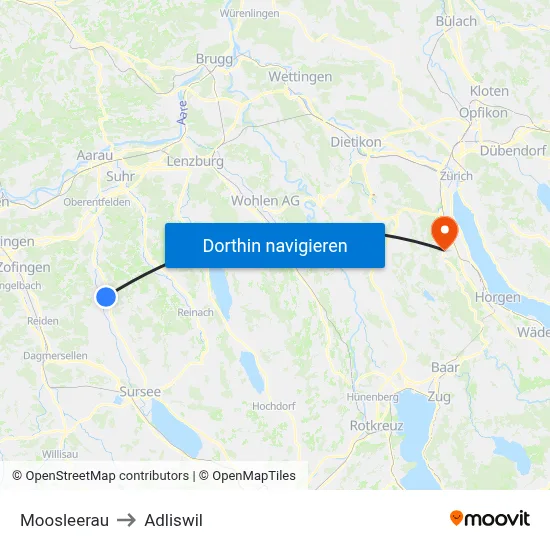 Moosleerau to Adliswil map