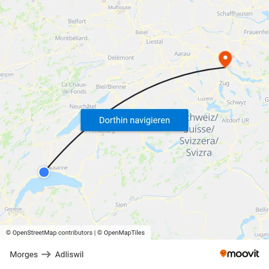 Morges to Adliswil map