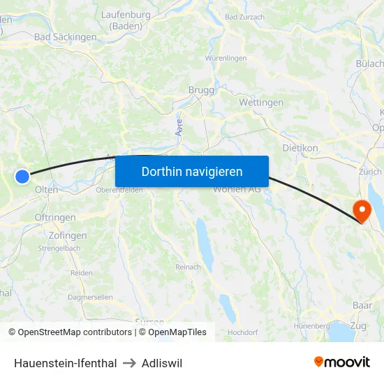 Hauenstein-Ifenthal to Adliswil map