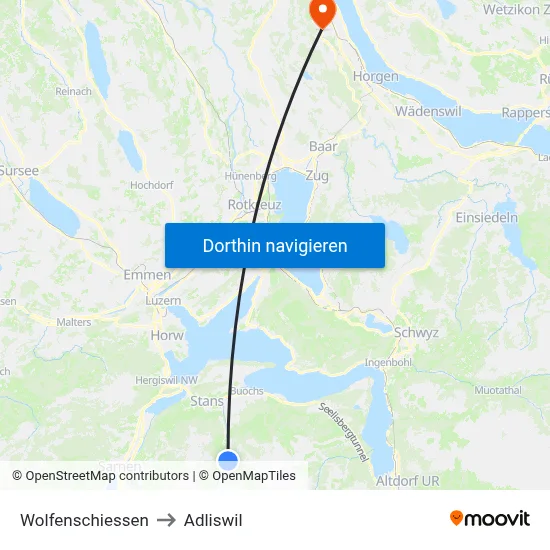 Wolfenschiessen to Adliswil map