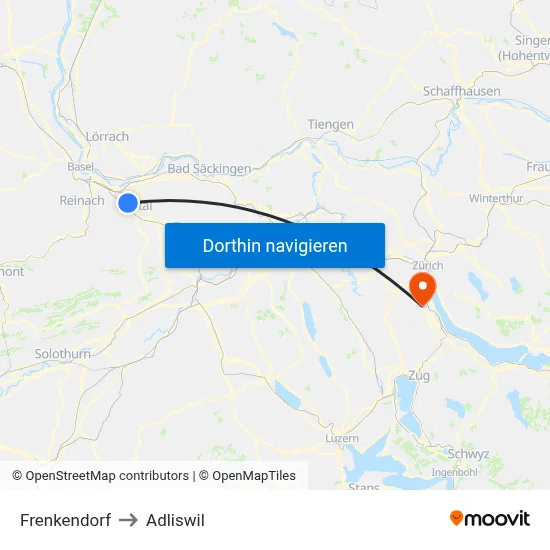 Frenkendorf to Adliswil map