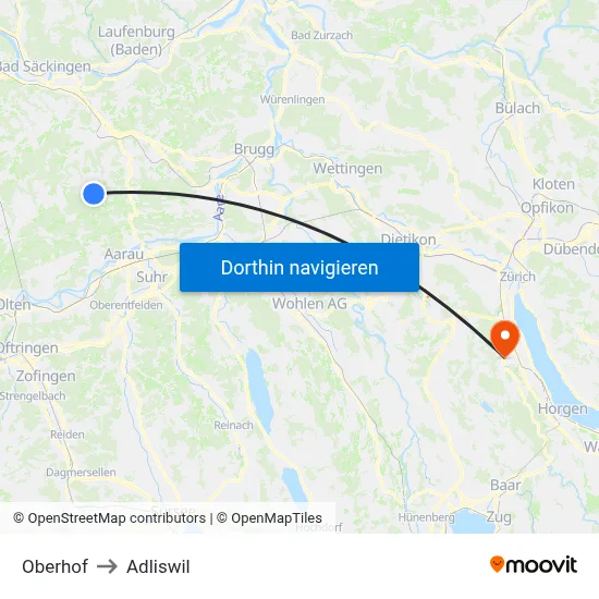 Oberhof to Adliswil map
