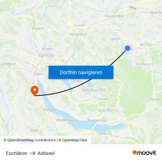Eschlikon to Adliswil map