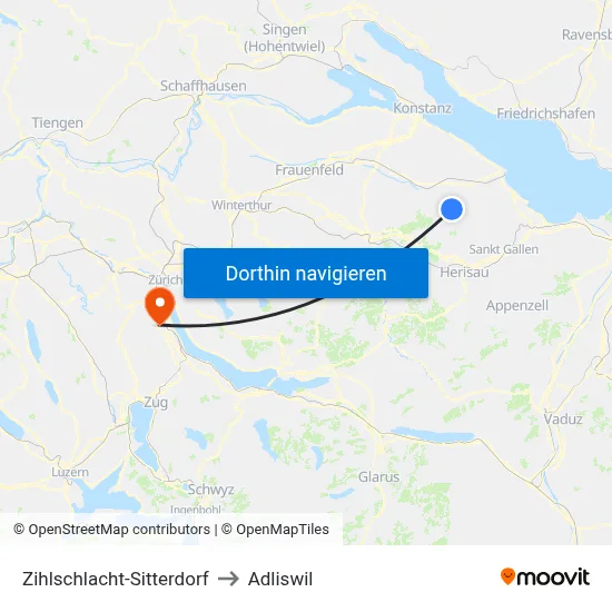 Zihlschlacht-Sitterdorf to Adliswil map