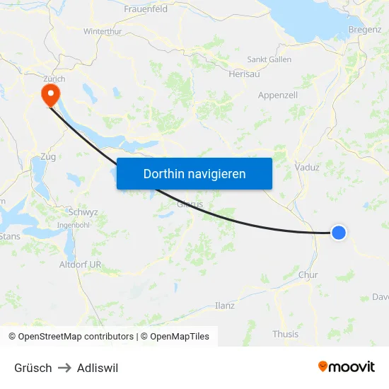 Grüsch to Adliswil map