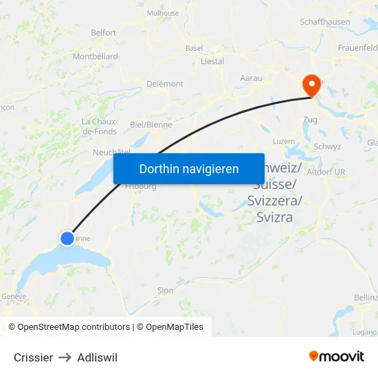 Crissier to Adliswil map
