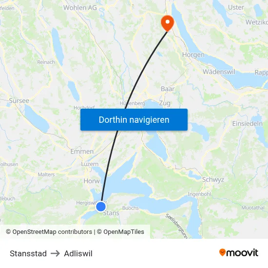 Stansstad to Adliswil map